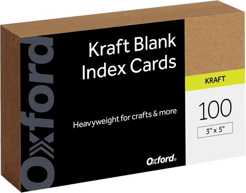 Oxford Kraft Index Cards, 100 Pack, 3x5" Index Cards, Thick, Premium Paper for Gifts, Crafts, Parties, Flash Cards, Brown, Blank on Both Sides (63505) - Image 1