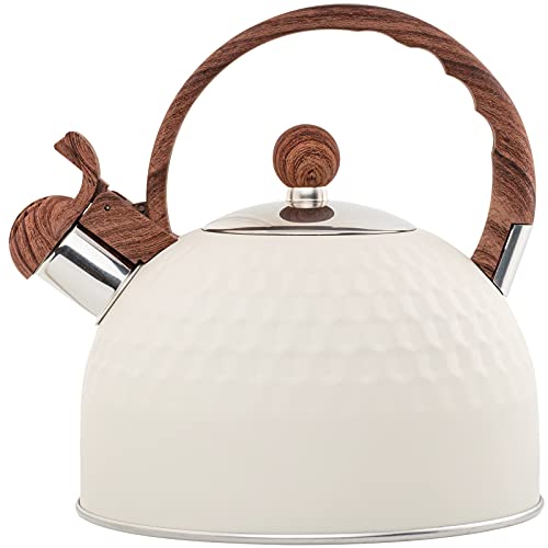 TEDSWAIT Whistling Stainless Steel Tea Kettle with Wood Grain Anti Heat Handle, Cylindrical Wood Grain Stainless Steel Cover,2.6 Quart/2.5 Liter, Black - Image 1