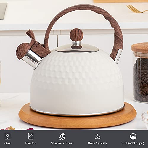 TEDSWAIT Whistling Stainless Steel Tea Kettle with Wood Grain Anti Heat Handle, Cylindrical Wood Grain Stainless Steel Cover,2.6 Quart/2.5 Liter, Black - Image 2