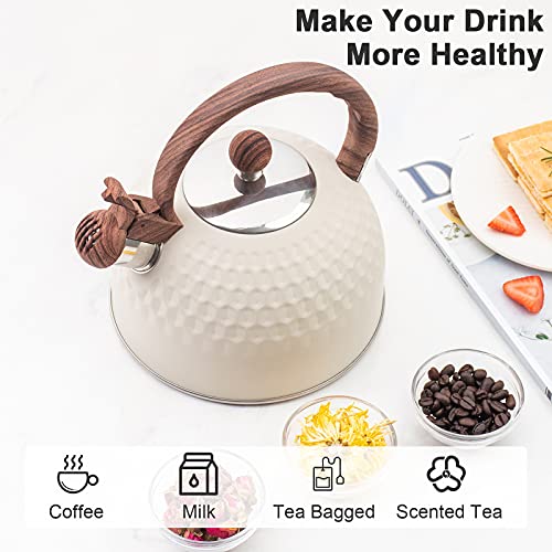 TEDSWAIT Whistling Stainless Steel Tea Kettle with Wood Grain Anti Heat Handle, Cylindrical Wood Grain Stainless Steel Cover,2.6 Quart/2.5 Liter, Black - Image 4