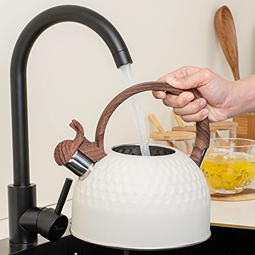 TEDSWAIT Whistling Stainless Steel Tea Kettle with Wood Grain Anti Heat Handle, Cylindrical Wood Grain Stainless Steel Cover,2.6 Quart/2.5 Liter, Black - Image 3