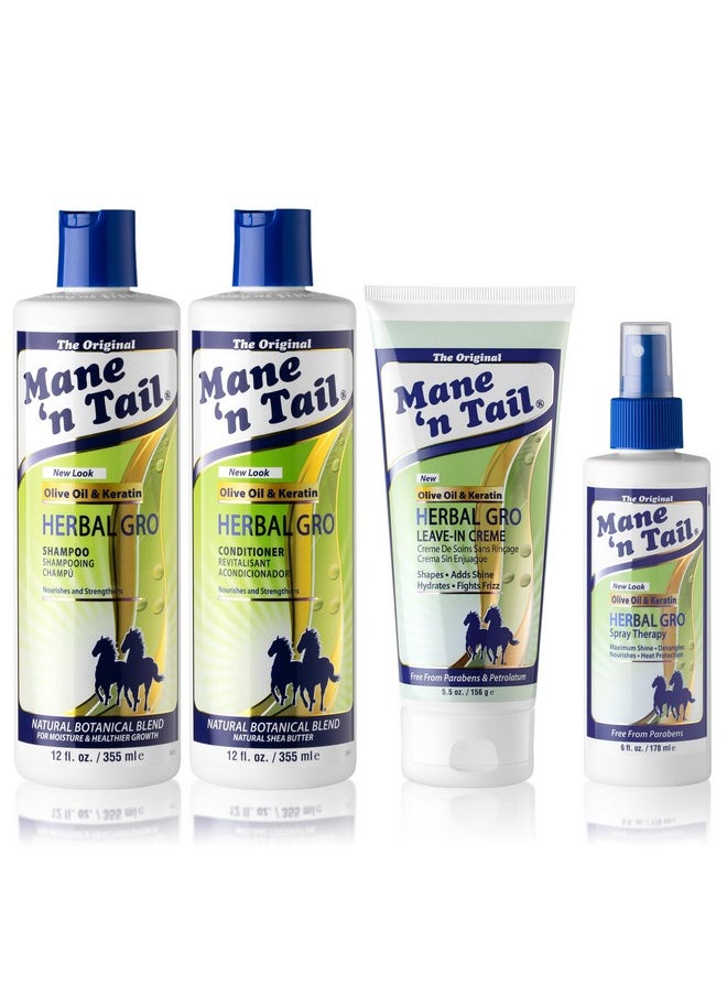 Mane 'n Tail Herbal Gro 4Pc Shampoo Kit Includes Herbal Gro Shampoo 12Oz Herbal Gro Conditioner 12Oz Spray Therapy 4Pc And Creme Therapy  - Image 1
