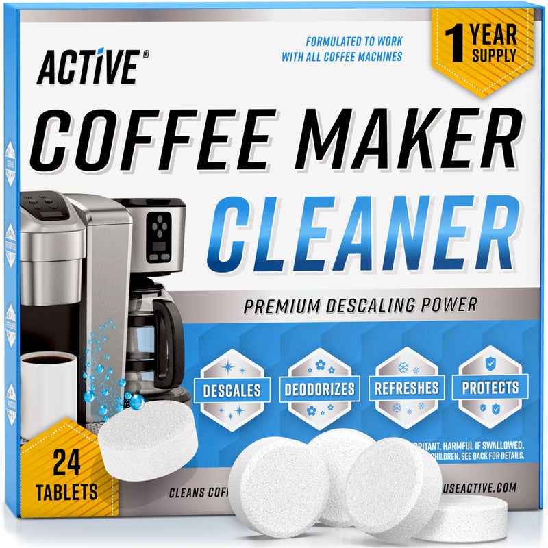 Active Coffee Machine Cleaner Descaler Tablets - 24 Count, Compatible With Nespresso, Keurig, Ninja, Delonghi, Miele, Coffee Maker Pot Descaling & Cleaning Tabs, Descale Drip Coffe And Espresso Machines - Image 1