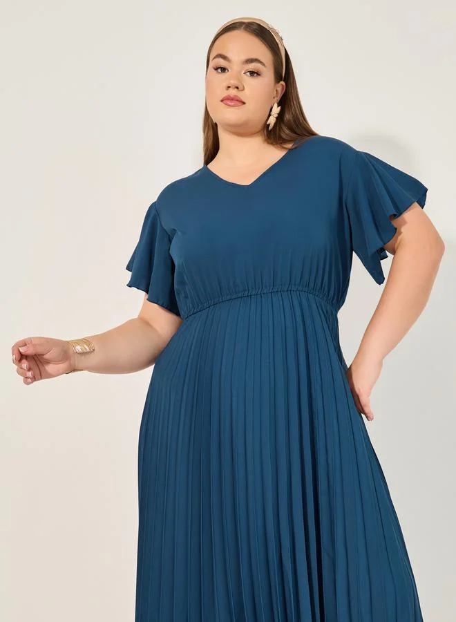 Styli Pleated Flutter Sleeve Dress