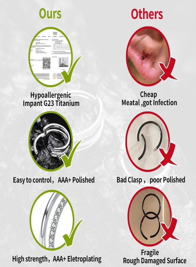 VOJO حلقات أنف VOJO G23 من التيتانيوم 16G مع صف مزدوج من خرز CZ للنساء والرجال (12mm/0.472in، CZ فضي) - Image 4