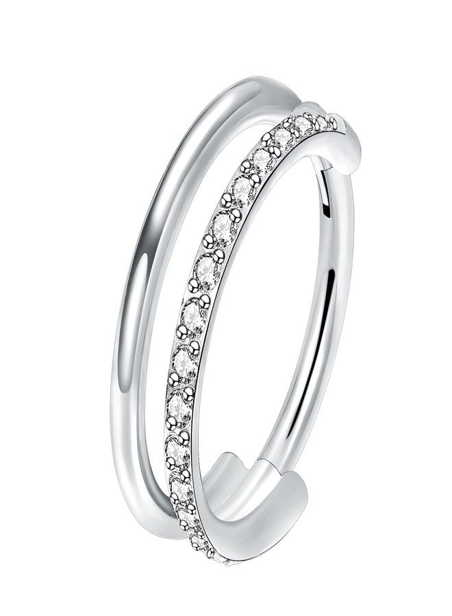 VOJO حلقات أنف VOJO G23 من التيتانيوم 16G مع صف مزدوج من خرز CZ للنساء والرجال (12mm/0.472in، CZ فضي) - Image 1