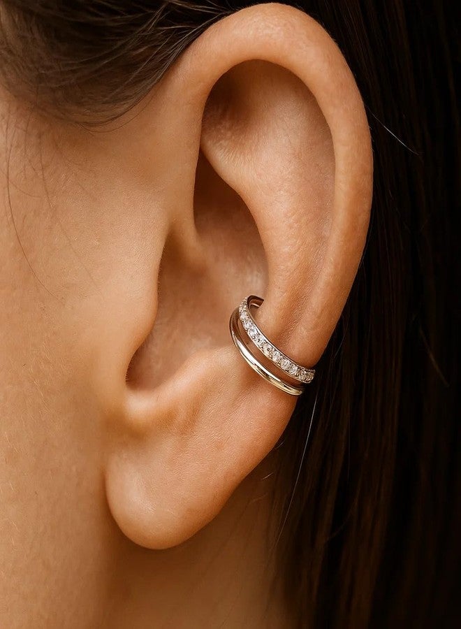 VOJO حلقات أنف VOJO G23 من التيتانيوم 16G مع صف مزدوج من خرز CZ للنساء والرجال (12mm/0.472in، CZ فضي) - Image 2