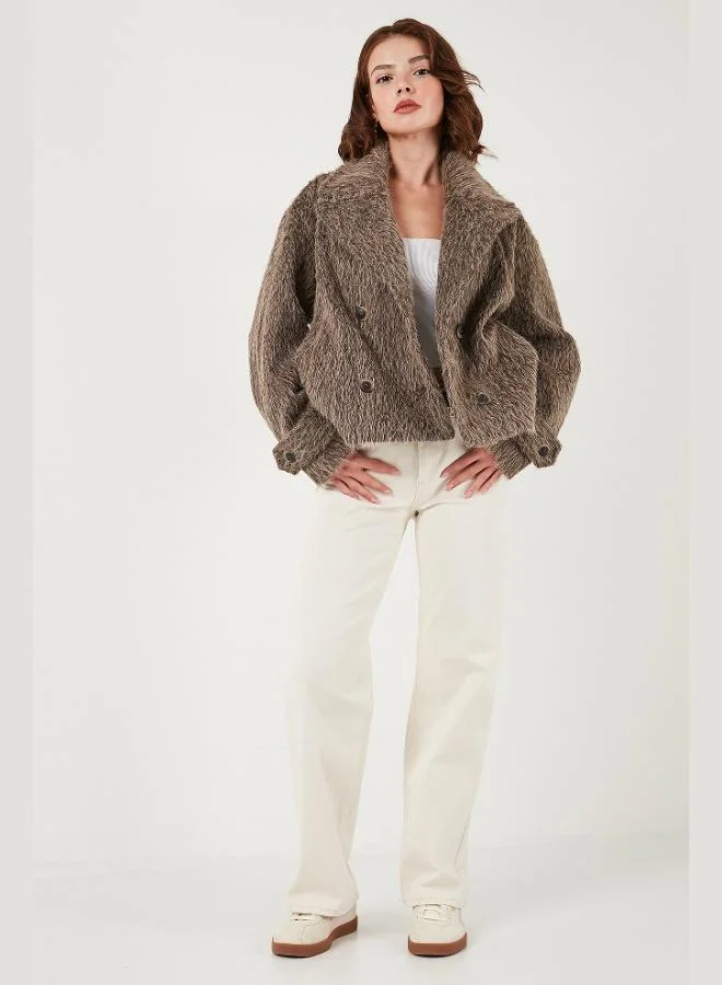 Lela Lela Oversize Double-Breasted Collar Soft Furry Button-Down Lined Coat Women's COAT 6839659