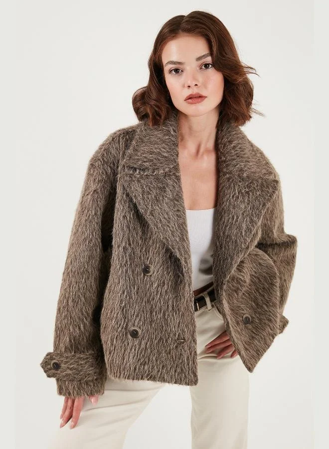 Lela Lela Oversize Double-Breasted Collar Soft Furry Button-Down Lined Coat Women's COAT 6839659