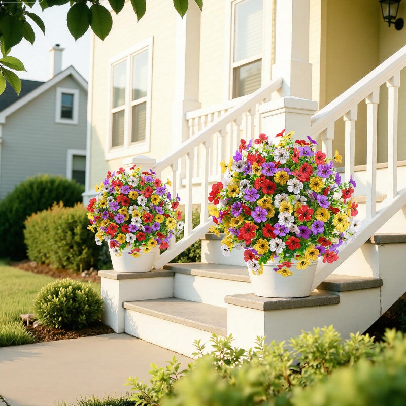 Alupssuc 2Pcs 20" Artificial Topiary Ball Flowers, Spring Outdoor Decoration with Spike, UV Resistant Faux Summer Plants, Faux Bushes Plants, Red Purple Yellow White for Garden, Porch & Patio Decor - Image 5