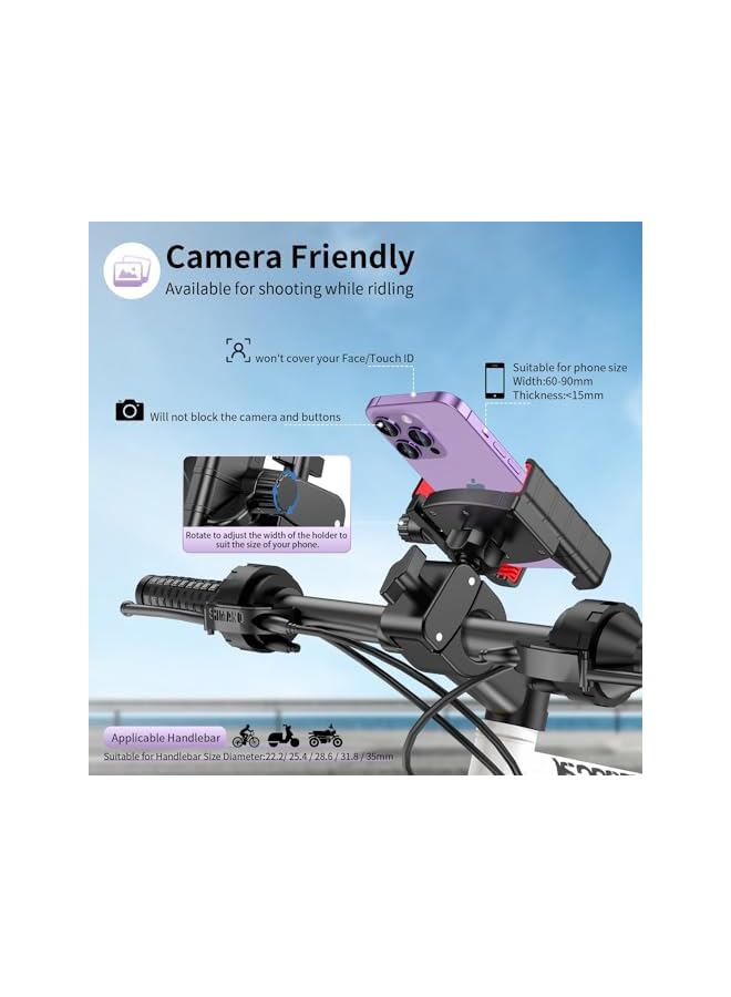 Green Tiger Bike Phone Mount Holder, (Camera Friendly) Motorcycle Phone Mount for Electric Scooter, Mountain, Dirt Bike and Motorcycle,360° Rotate Suitable for Smartphones from 4.5-7.0 inches - Image 5