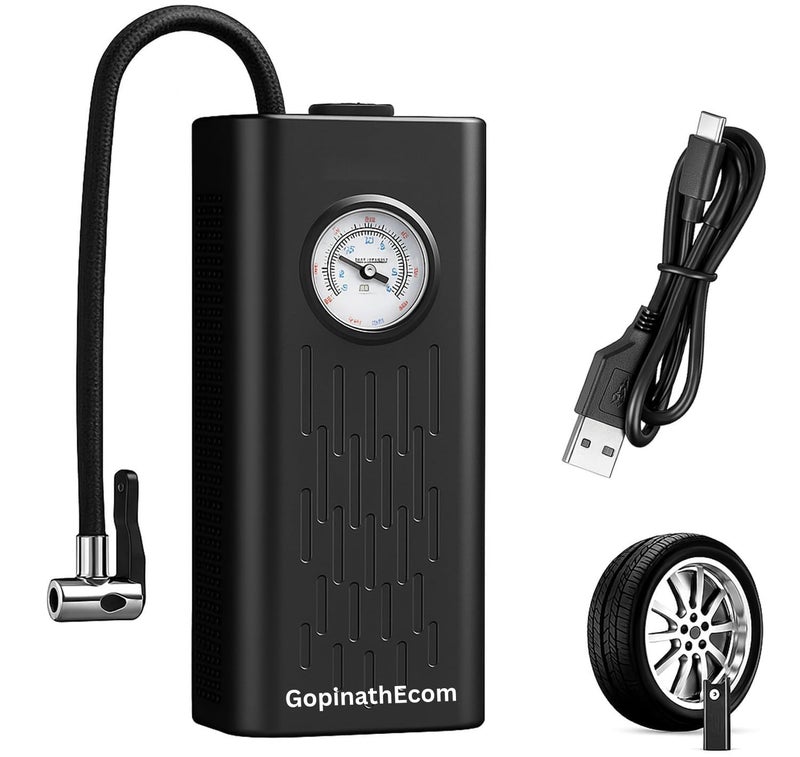 GOPINATH ECOM GopinathEcom Cordless Air Pump for Car & Bike Tyres – Portable Electric Air Compressor with Pressure Gauge 60 PSI, Fast Inflation, Rechargeable – Compact Mini Air Pump for Home & Travel - Image 1