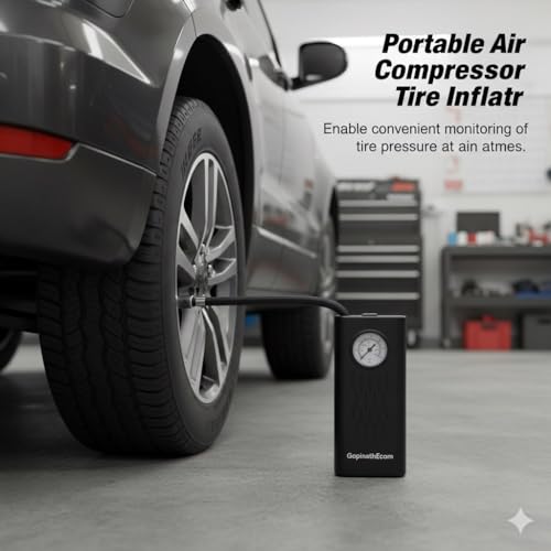 GOPINATH ECOM GopinathEcom Cordless Air Pump for Car & Bike Tyres – Portable Electric Air Compressor with Pressure Gauge 60 PSI, Fast Inflation, Rechargeable – Compact Mini Air Pump for Home & Travel - Image 4