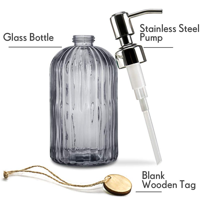 JASAI 18 Oz Vertical Stripes Kitchen Soap Dispenser with 304 Rust Proof Stainless Steel Pump, Refillable Liquid Soap Dispenser for Bathroom, Kitchen, Hand Soap, Dish Soap (Clear Grey) - Image 2