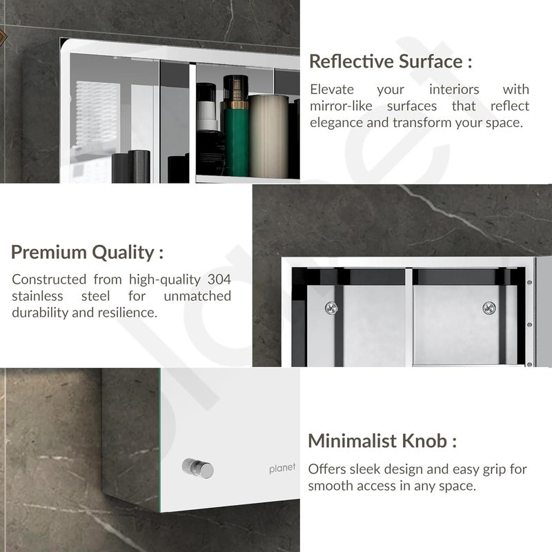Planet Premium Bathroom Cabinet with Mirror/ 304 Stainless Steel Mirror Cabinet for Wash Basin/Bathroom Shelf for Wall with Mirror/Bathroom Accessories (16x 24 Inch-Chrome) - Image 4