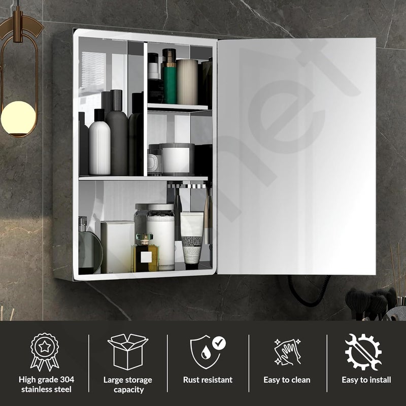 Planet Premium Bathroom Cabinet with Mirror/ 304 Stainless Steel Mirror Cabinet for Wash Basin/Bathroom Shelf for Wall with Mirror/Bathroom Accessories (16x 24 Inch-Chrome) - Image 3