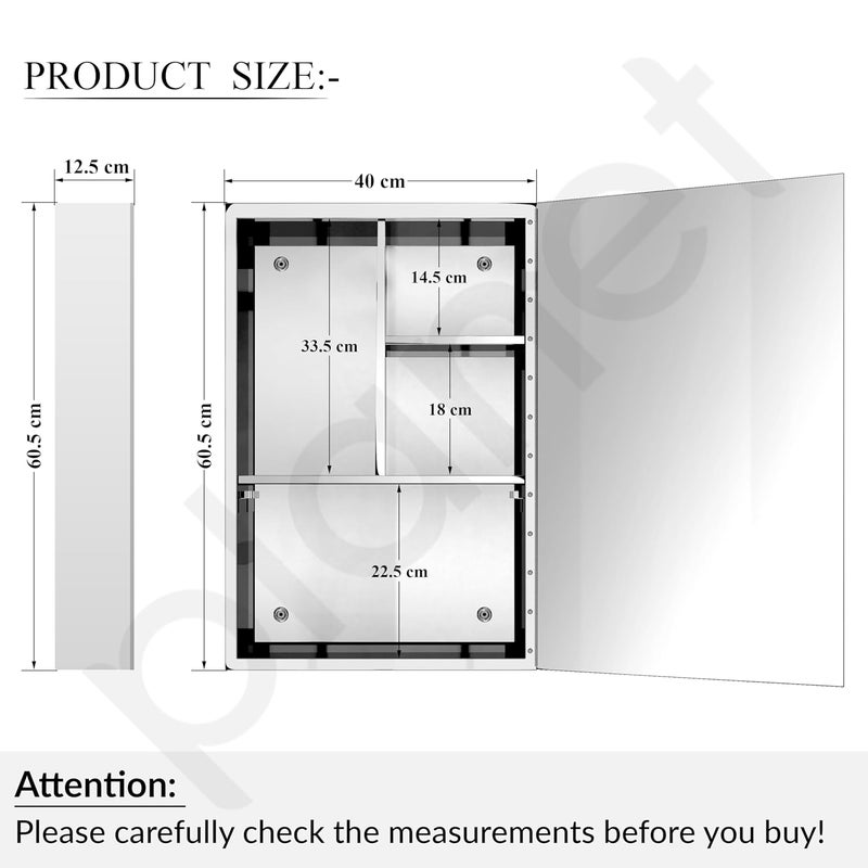 Planet Premium Bathroom Cabinet with Mirror/ 304 Stainless Steel Mirror Cabinet for Wash Basin/Bathroom Shelf for Wall with Mirror/Bathroom Accessories (16x 24 Inch-Chrome) - Image 2