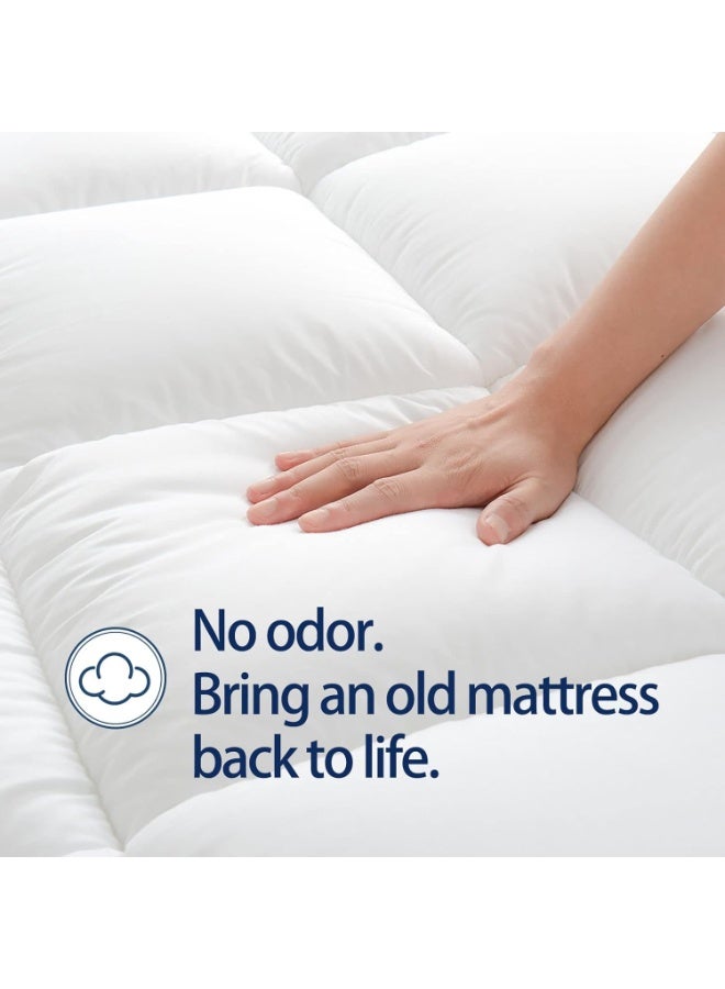 7 cm Thick Single Size Mattress Topper, White, 200 x 100 cm | 600GSM CertiPUR-US, Pressure Relief, Breathable Cover, Pressure |Point Support, 1cm Stripe, 4 Sided Elastic, Includes 1 Pillow Cover - Image 3
