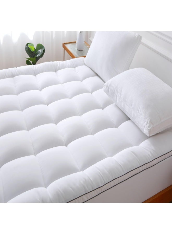 7 cm Thick Single Size Mattress Topper, White, 200 x 100 cm | 600GSM CertiPUR-US, Pressure Relief, Breathable Cover, Pressure |Point Support, 1cm Stripe, 4 Sided Elastic, Includes 1 Pillow Cover - Image 2