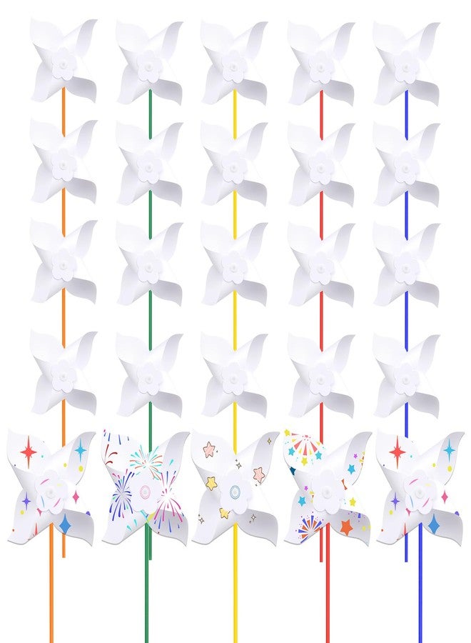Yymobt 50 Pcs DIY Pinwheels Paper Craft, Color Your Own White Pinwheel, Bulk Summer Blank Pinwheel Craft Kit for Memorial Day Spring Garden Activity Party Favor Supplies, 5.1 Inches - Image 1