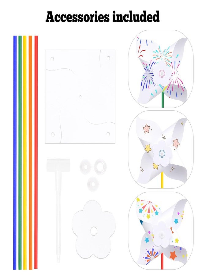 Yymobt 50 Pcs DIY Pinwheels Paper Craft, Color Your Own White Pinwheel, Bulk Summer Blank Pinwheel Craft Kit for Memorial Day Spring Garden Activity Party Favor Supplies, 5.1 Inches - Image 3