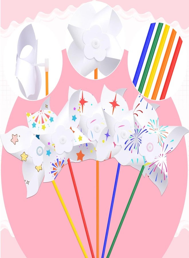 Yymobt 50 Pcs DIY Pinwheels Paper Craft, Color Your Own White Pinwheel, Bulk Summer Blank Pinwheel Craft Kit for Memorial Day Spring Garden Activity Party Favor Supplies, 5.1 Inches - Image 2