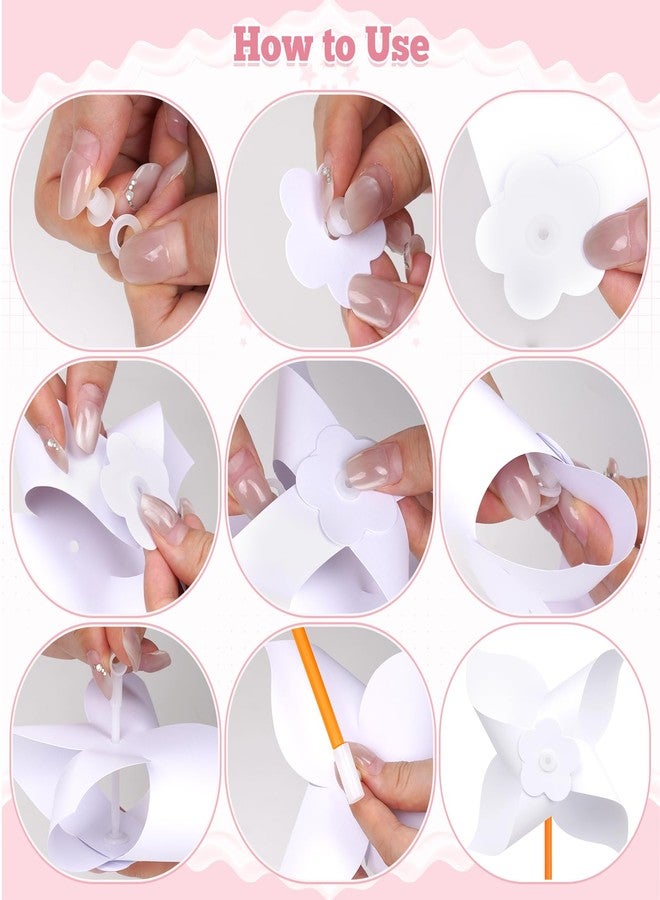Yymobt 50 Pcs DIY Pinwheels Paper Craft, Color Your Own White Pinwheel, Bulk Summer Blank Pinwheel Craft Kit for Memorial Day Spring Garden Activity Party Favor Supplies, 5.1 Inches - Image 4