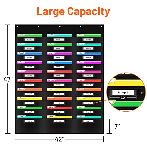 AKAYOK Hanging File Folders for Legal/Letter Size, 30-Pocket Wall File Organizer Black Pocket Chart for Classroom, Office, and Home – Perfect for Assignments, Document, Scrapbooks, Mail and Papers - Image 2