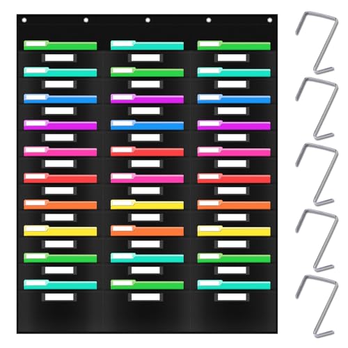AKAYOK Hanging File Folders for Legal/Letter Size, 30-Pocket Wall File Organizer Black Pocket Chart for Classroom, Office, and Home – Perfect for Assignments, Document, Scrapbooks, Mail and Papers - Image 1