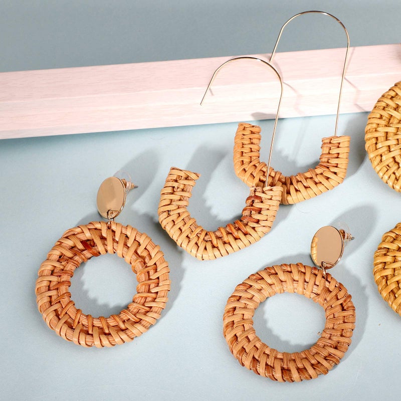 FIFATA 18 Pairs Vacation Statement Earrings for Women Straw Rattan Earrings Acrylic Resin Hoop Drop Dangle Earrings Set Hypoallergenic for Sensitive Ears - Image 3