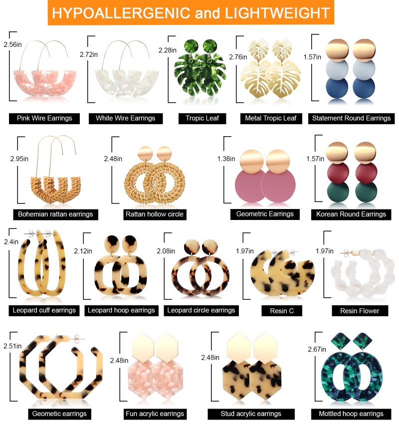 FIFATA 18 Pairs Vacation Statement Earrings for Women Straw Rattan Earrings Acrylic Resin Hoop Drop Dangle Earrings Set Hypoallergenic for Sensitive Ears - Image 5