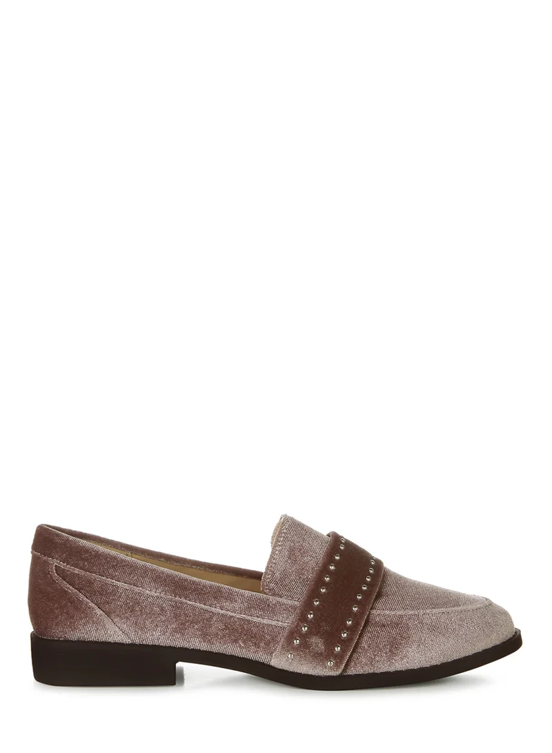London Rag Stud Detail Velvet Loafers in Taupe
