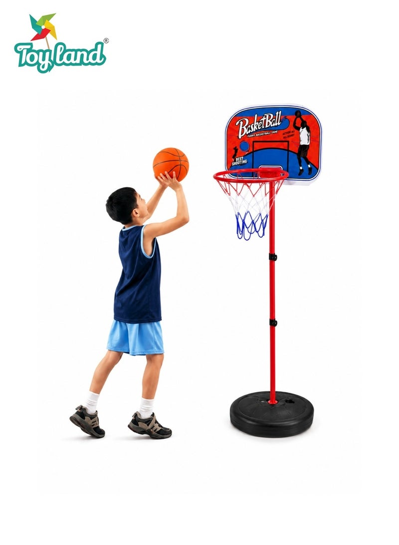 Toy Land Kids Basketball Hoop Set – Adjustable Indoor & Outdoor Basketball Stand with Ball and Pump for Boys & Girls - Image 1