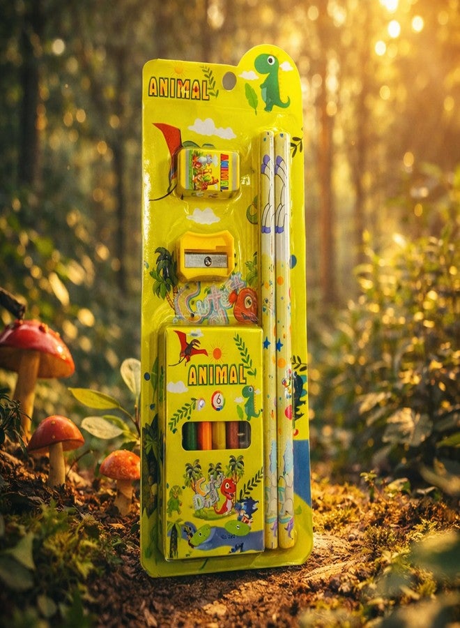 Dharmsaar 2Pcs Pencil Set with Pencil Color, Sharpener & Extra Eraser for Kids | Stationery Kit for Boys & Girls Age 3-15 Years | Ideal School Use & Birthday Return Gifts (Animal, Pack of 10) - Image 3