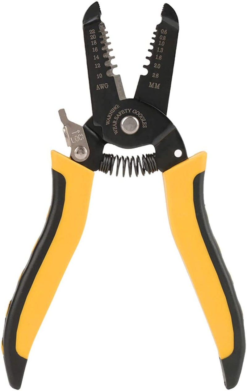 DOTCOM 8-Inch Self-Adjusting Automatic Cable Cutter Crimper, 5 in 1 Multipurpose Tool Wire Stripping Cutting Pliers, 10-24 AWG (0.2~6.0mm²) (Yellow) (WT-20) - Image 1