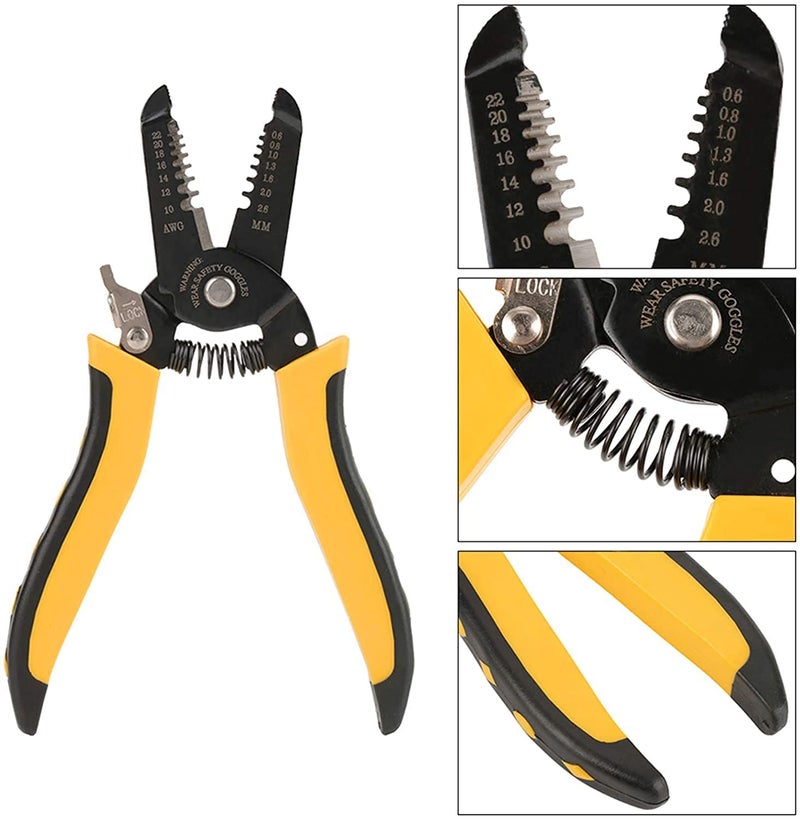 DOTCOM 8-Inch Self-Adjusting Automatic Cable Cutter Crimper, 5 in 1 Multipurpose Tool Wire Stripping Cutting Pliers, 10-24 AWG (0.2~6.0mm²) (Yellow) (WT-20) - Image 4