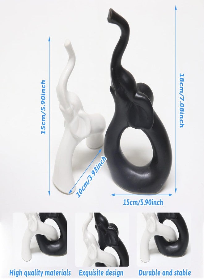 Zerzsy Loving Pair of Elephants Statues Figurine, Modern Style Sculpture Decorative, Ornament Elephant for Living Room Office Cabinets, Shelf - Black & White Ceramic Decor - Image 3