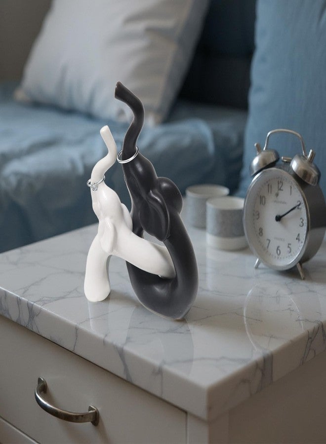 Zerzsy Loving Pair of Elephants Statues Figurine, Modern Style Sculpture Decorative, Ornament Elephant for Living Room Office Cabinets, Shelf - Black & White Ceramic Decor - Image 2