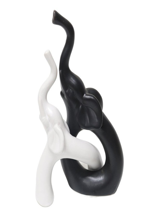 Zerzsy Loving Pair of Elephants Statues Figurine, Modern Style Sculpture Decorative, Ornament Elephant for Living Room Office Cabinets, Shelf - Black & White Ceramic Decor - Image 1