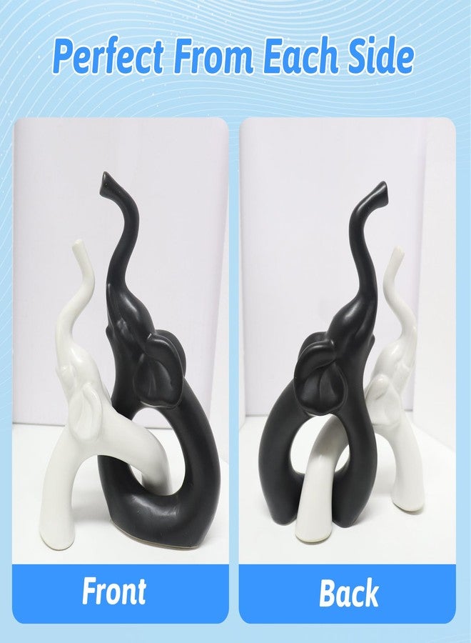 Zerzsy Loving Pair of Elephants Statues Figurine, Modern Style Sculpture Decorative, Ornament Elephant for Living Room Office Cabinets, Shelf - Black & White Ceramic Decor - Image 4