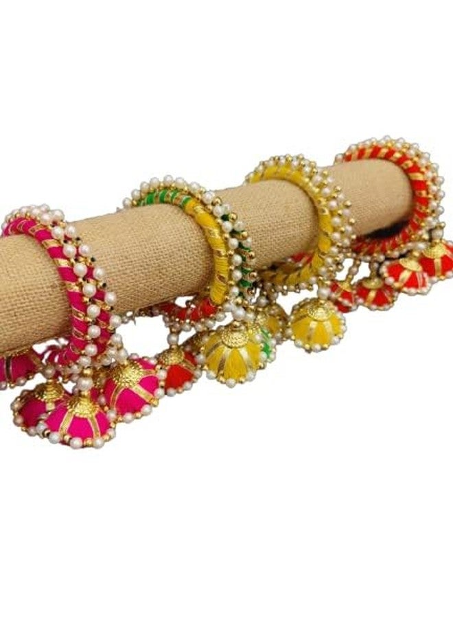 ANISHOP Multicolour assorted bangles with hangings, Mehandi Giveaways, Traditional Lumba, Chuda Hanging Rakhi for Women, Kada Rakhi For Bhabhi Set of 2 pairs (4 pieces) - Image 1