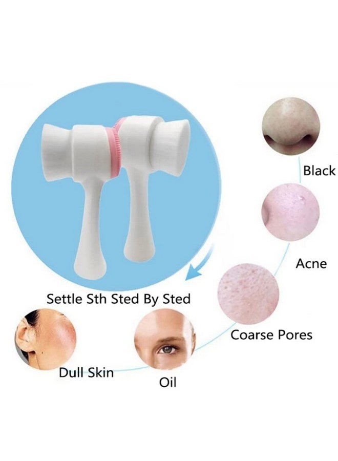 Mockery Manual Facial Cleansing Exfoliating Brush with Ultra Fine Soft Bristles Pore Deep Cleansing, Exfoliation, Makeup, Acne, Dead Skin, Silicone Double Side Face Scrub Brush for Massaging (Pink) - Image 4