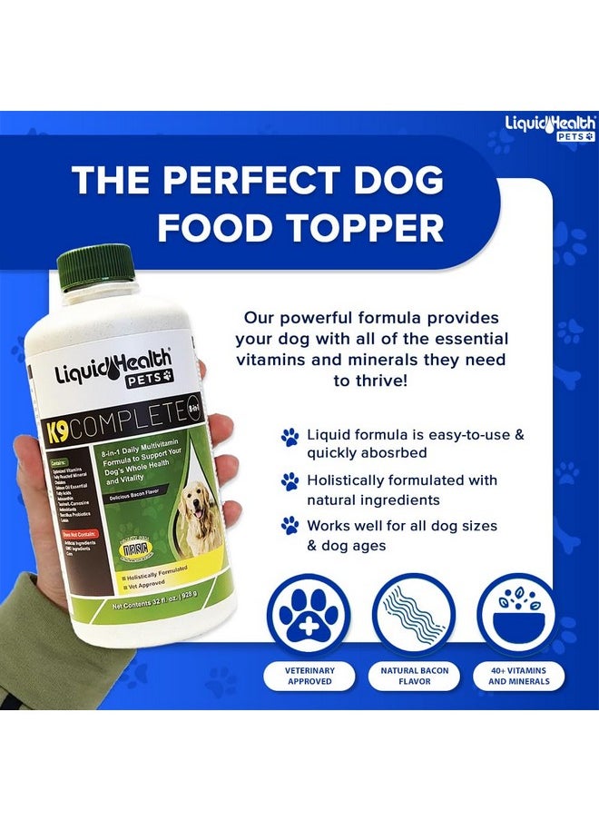 ليكويد هيلث 32 أونصة K9 Complete 8-In-1 Liquid Multivitamins For Dogs & Puppies، تركيبة كاملة الكل في واحد، نظام غذائي للكلاب الصغيرة المسنة، فيتامينات الكلاب، الجلد والفراء، صحة المفاصل، دعم المناعة (عبوتان)  - Image 3