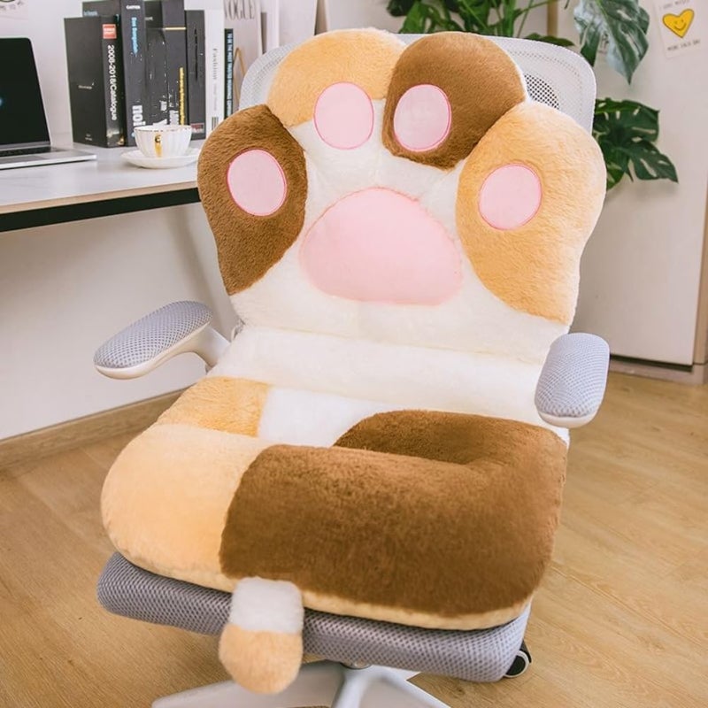 YISLEND Cat Paw Cushion Kawaii Plush Desk Seat Cushions, Comfy Chair Cushion Non-Slip Seating Pad for Dorm Office Desk Gaming Chair, Cute Gaming Accessories Room Bedroom Decor (Brown, 19.6"x35.4") - Image 1