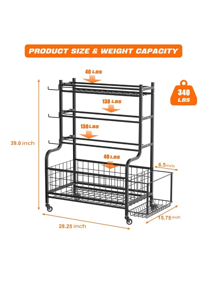 دوغي رف الدمبل رف المنزل صالة الألعاب الرياضية للدمبل ، أجراس الغلاية ، بكرات الرغوة ، حصائر اليوغا وأشرطة المقاومة ، منظم معدات التمرين مع عجلات - Image 4