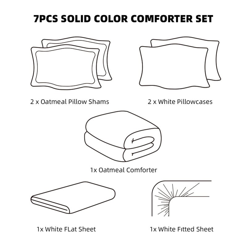 weigelia Queen Comforter Set 7 Pieces Oatmeal Comforters Queen Size Soft Fluffy Bedding Comforter Set with Fitted Sheets, Flat Sheets, Pillow Shams, and Pillowcases - Image 4