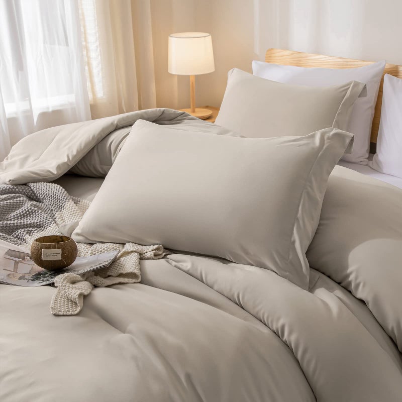 weigelia Queen Comforter Set 7 Pieces Oatmeal Comforters Queen Size Soft Fluffy Bedding Comforter Set with Fitted Sheets, Flat Sheets, Pillow Shams, and Pillowcases - Image 3