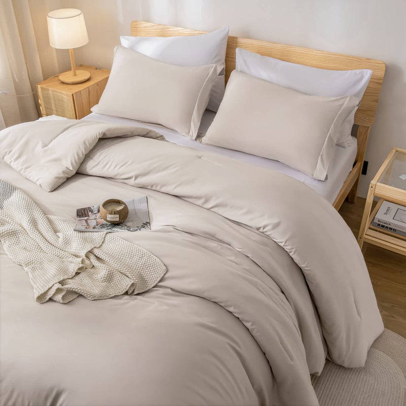 weigelia Queen Comforter Set 7 Pieces Oatmeal Comforters Queen Size Soft Fluffy Bedding Comforter Set with Fitted Sheets, Flat Sheets, Pillow Shams, and Pillowcases - Image 2