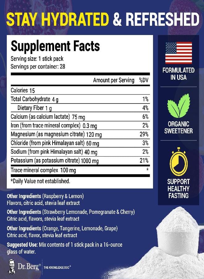 Dr. Berg Nutritionals Dr. Berg Sugar Free Electrolyte Powder Packets (Variety Pack) - Daily Electrolyte Drink Mix - 28 Total Hydration Pouches Sugar Free - Keto Electrolytes Powder Packets No Sugar - 7 Delicious Flavors - Image 3