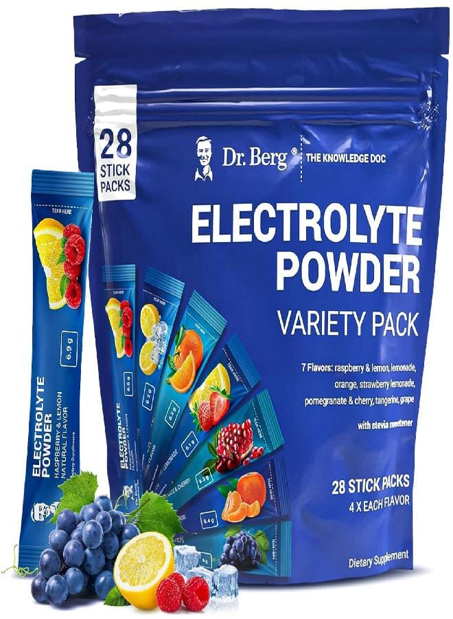 Dr. Berg Nutritionals Dr. Berg Sugar Free Electrolyte Powder Packets (Variety Pack) - Daily Electrolyte Drink Mix - 28 Total Hydration Pouches Sugar Free - Keto Electrolytes Powder Packets No Sugar - 7 Delicious Flavors - Image 1